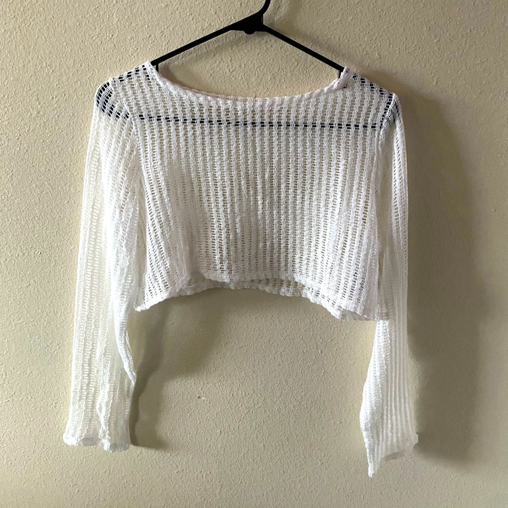 white cropped weave pullover